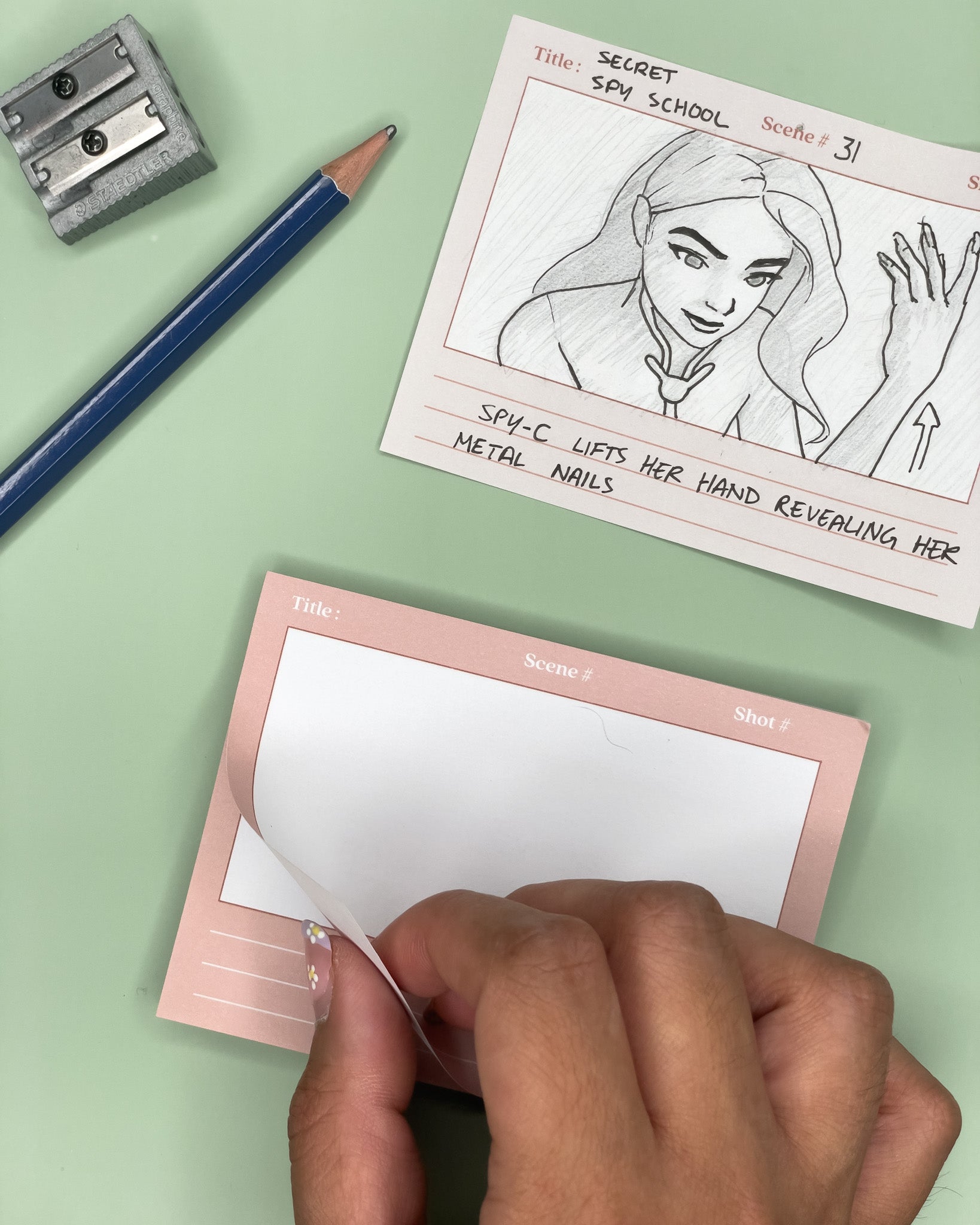 Content creator's must-have storyboard sticky note for bringing their creative ideas to life. High-quality paper and user-friendly layout perfect for sketching, visualizing shots, and creating storyboards. Durable cover, compact size, and easy to take on the go
