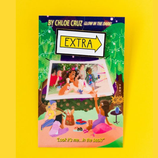 Movie Extra yellow film location sign enamel pin with packaging