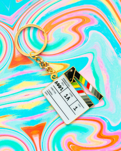 Film Slate key ring with text