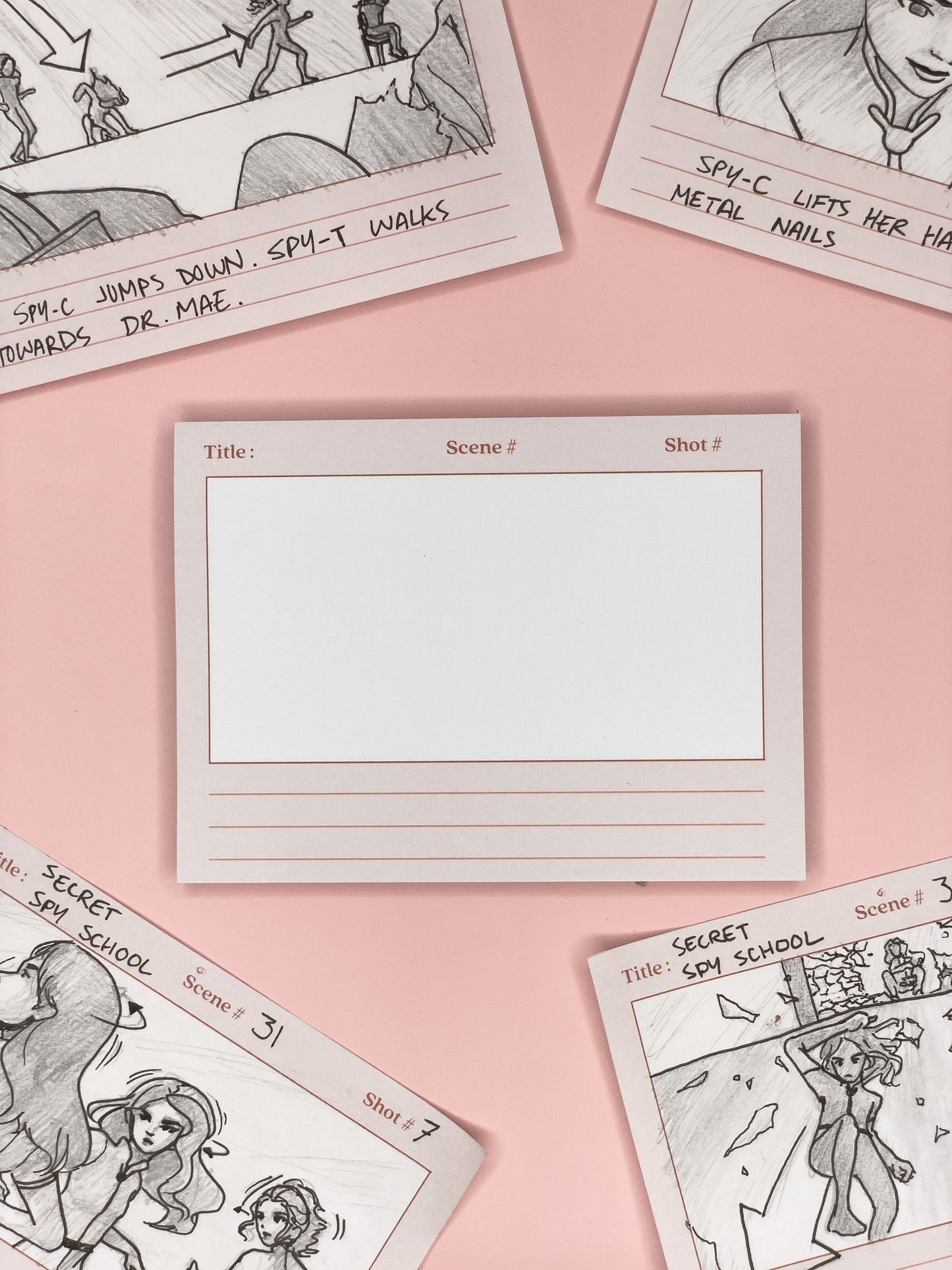 Animation student's must-have storyboard sticky note for bringing their characters and worlds to life. High-quality paper and user-friendly layout perfect for sketching, visualizing shots and creating storyboards. Durable cover, compact size, and easy to take on the go