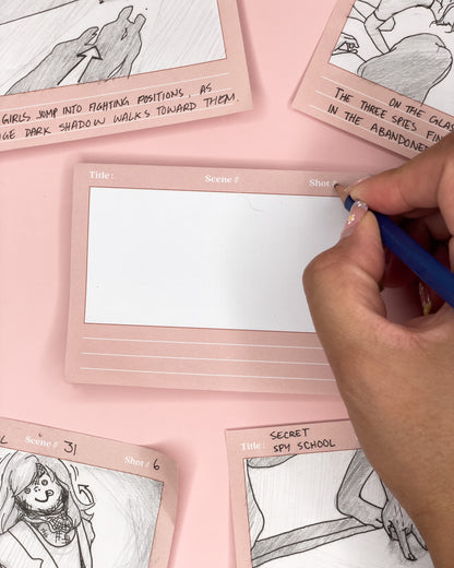 High-quality origninal storyboard sticky note for filmmakers, animators and storytellers, featuring user-friendly layout for sketching and visualizing shots, compact size and durable cover for on-the-go use,