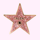 Pink glitter Hollywood star enamel pin with text 'Talent' - perfect accessory for aspiring actors, film enthusiasts and fashion lovers, high-quality and durable, stylish and sparkling design